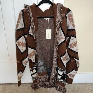 La Miel Fringed Trim Aztec Cardigan